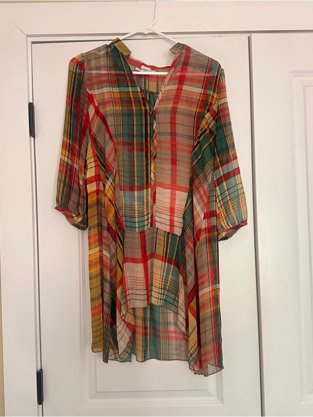 Plaid Tunic Blouse in Green, Red & Yellow